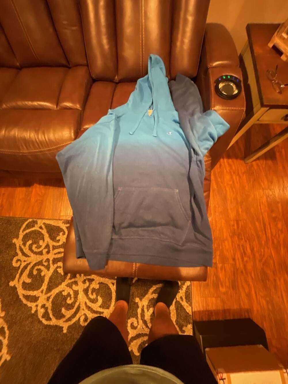 Champion Specialty Dip Dye Ombre Blue Pullover Fleece Hoodie XL